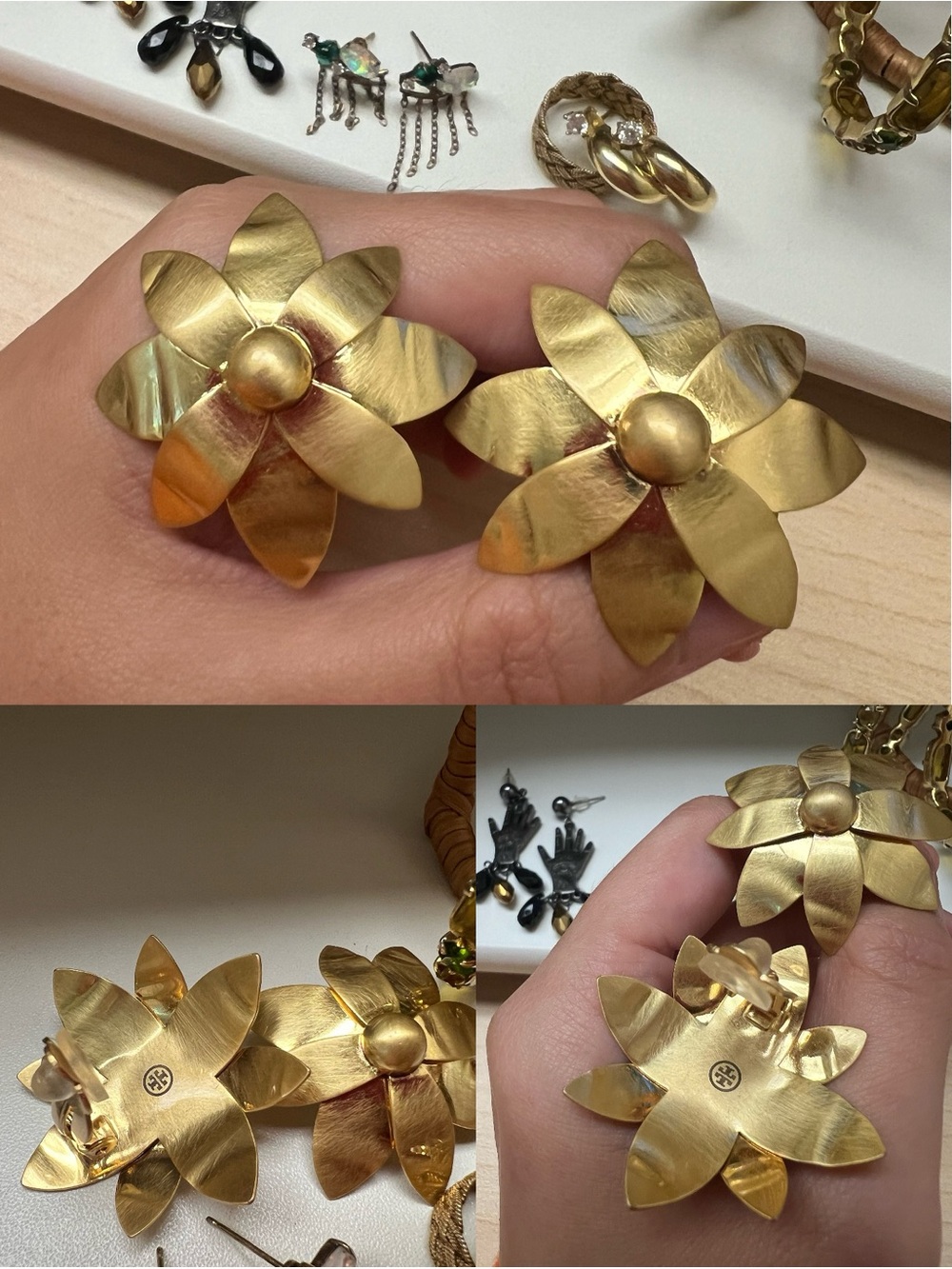 NWOT Tory Burch Gold Floral Clip-On Earrings